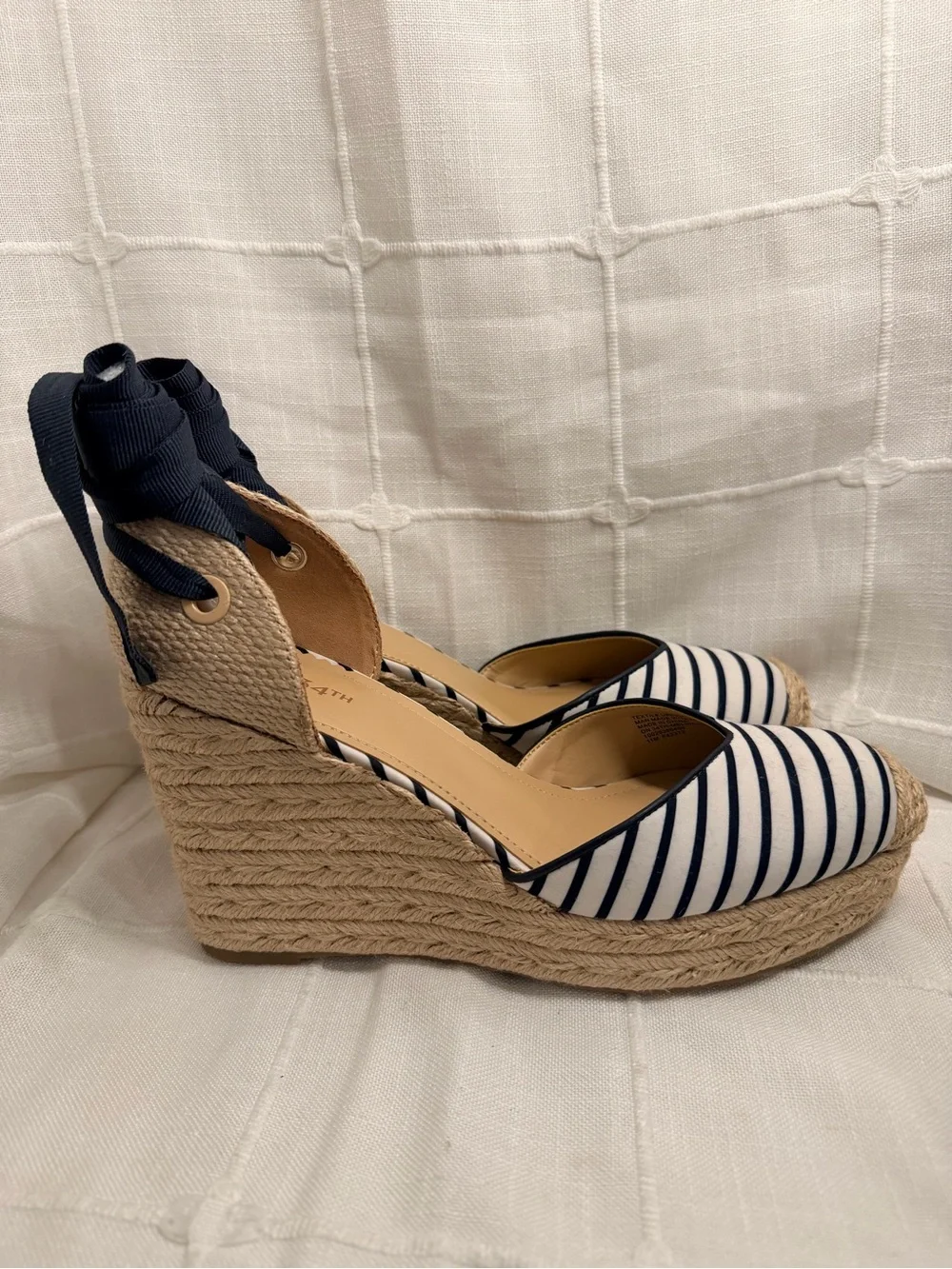 On 34th Melindaa Navy Stripe Espadrille Wedges Size 11M New